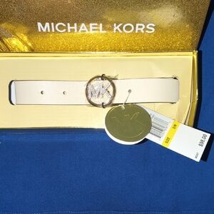 Michael Kors Cream Belt with Gold MK Emblem